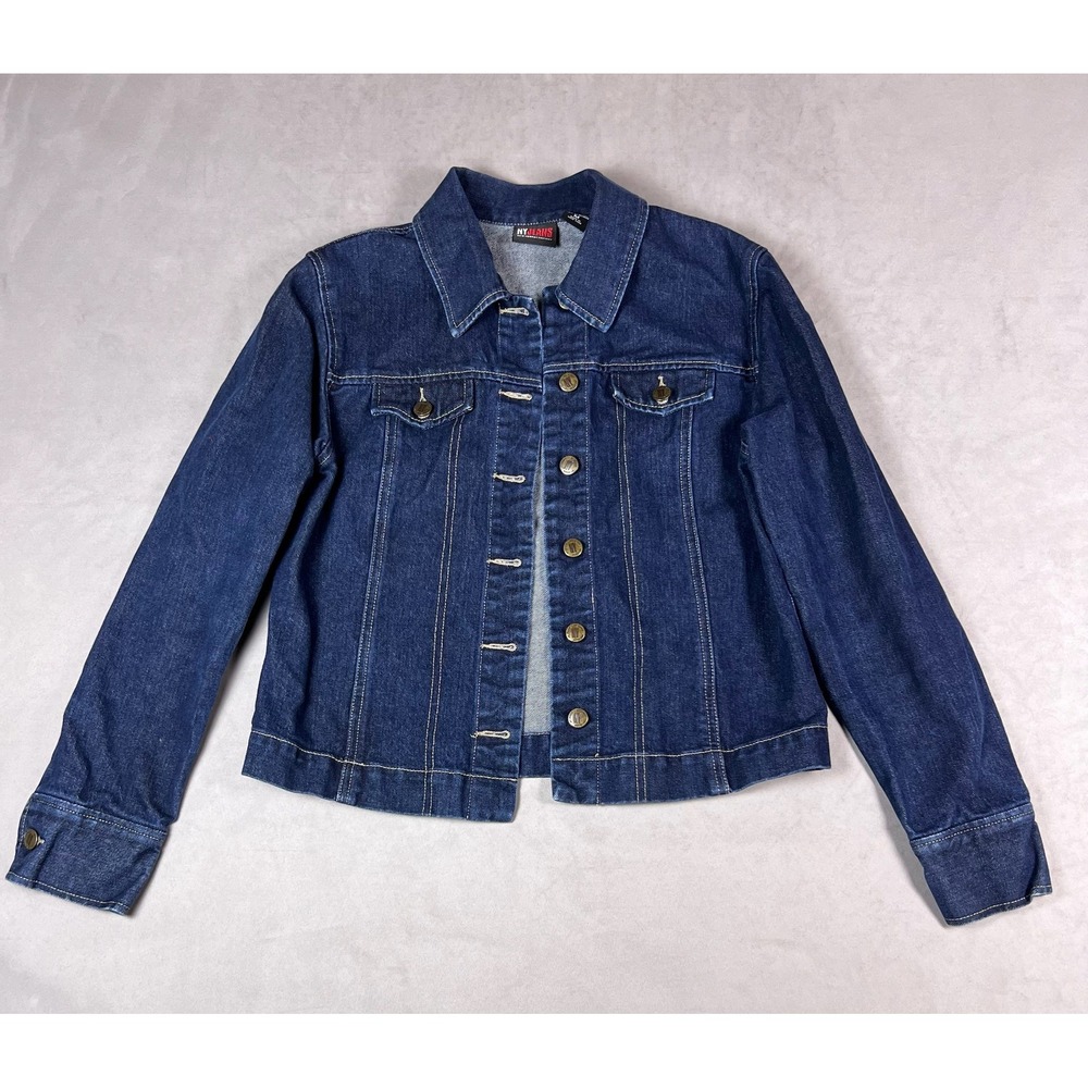 NY Jeans New York & Company Dark‎ Wash Denim Trucker Jacket Mens Med Blue Cotton